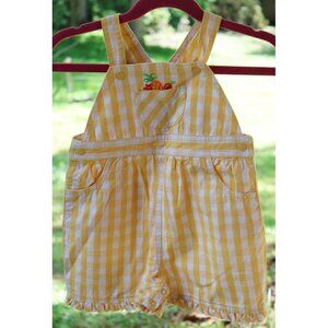 2002 Gymboree Fruit Punch Overalls Girls Yellow Plaid Ruffle Shortalls Pineapple